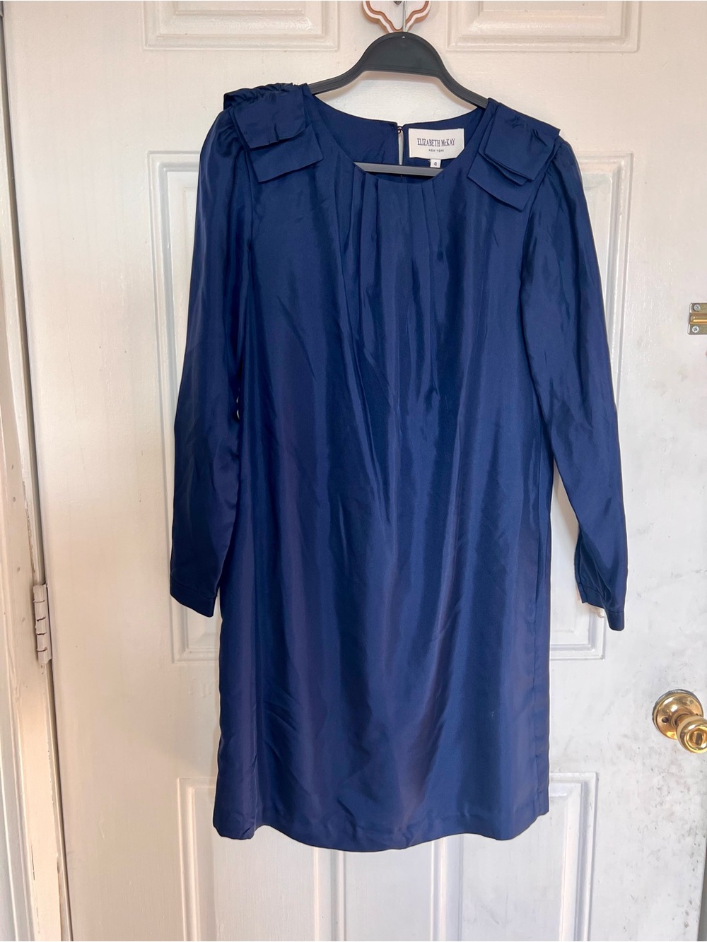 Elizabeth McKay | Navy Bow-Shoulder Shift Dress